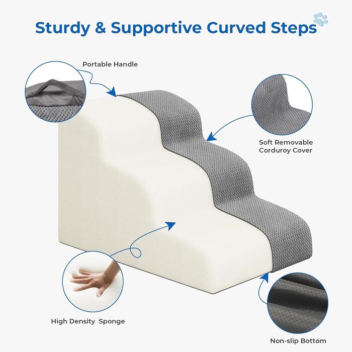 Сходинки для собак та котів, 3 сходинки, 40 см, сірі. Зручні для літніх тварин, миються, не слизькі. Для дому, до ліжка, дивану.