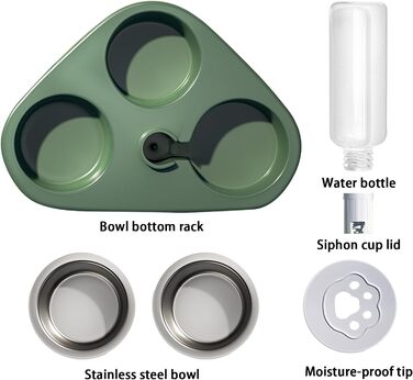 Миска для кота з нержавіючої сталі 3-в-1 з автоматичним дозатором води, подвійна миска для котів та собак (зелена)