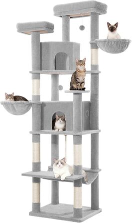 Дерево для котів Kratzbaum Groß 216 см, XXL, з 2 затишними будиночками, 2 платформами, 2 кошиками, гамаком, сірий, для дому