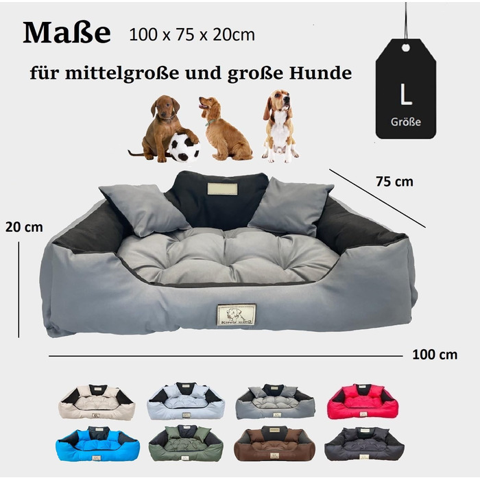 Крісло-ліжко для собак великих порід KING DOG, 100 x 75 см, водонепроникний матеріал, силіконовий наповнювач, темний сірий колір, з можливістю персоналізації (нанесення імені)