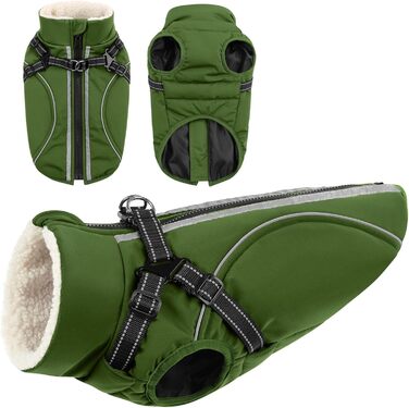 Зимовий теплий одяг для собак з блискавкою, вітронепроникний, з відбиваючими смугами та нагрудником для малих, середніх та великих собак, зелений, розмір M