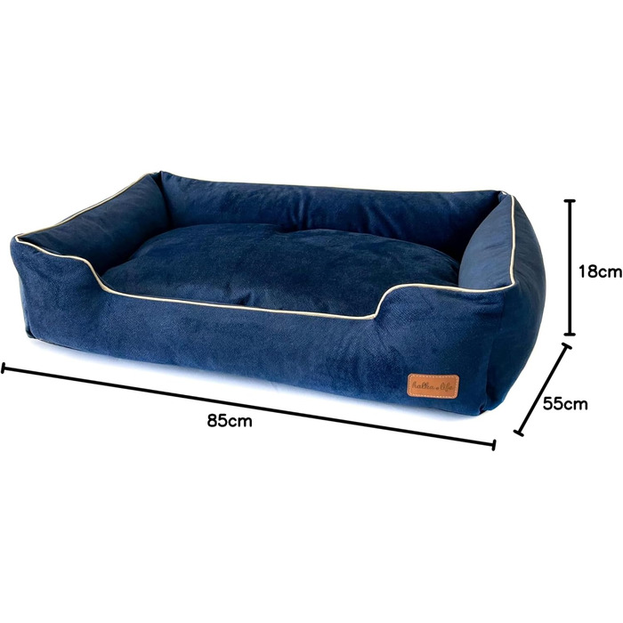 Собаче ліжко з велюру, миюче диван з високими бортиками – для маленьких та великих собак (M (80x50x18 см), Marine)