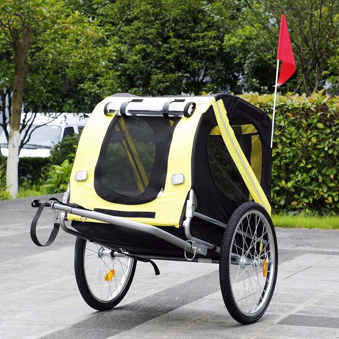 Причіп для собак Wiltec 220x700x78 см з москітною сіткою та захистом від дощу (чорний/жовтий)