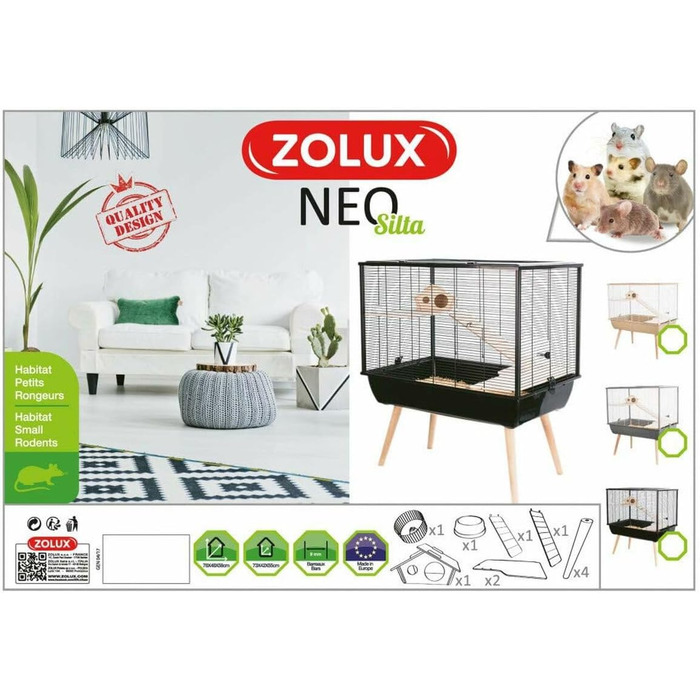 Клітка для гризунів Zolux Neo Silta мала, чорна, 77,5x47,5x87,5 см