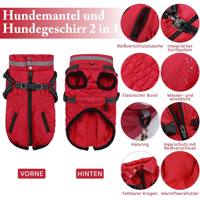 Теплий зимовий одяг для собак та котів - куртка, водонепроникний, зелений (XXL, червоний)