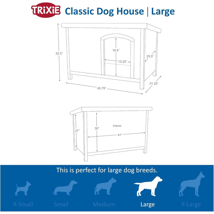 Будка для собак TRIXIE Natura Classic з плоским дахом, вологостійка, 116×82×79 см, сіра