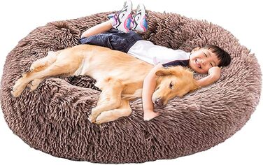 Ортопедичне ліжко для собак XL: кругла м'яка кушетка для великих та середніх собак. Зручне собаче ліжко з Memory Foam, антистрес, коричневе.