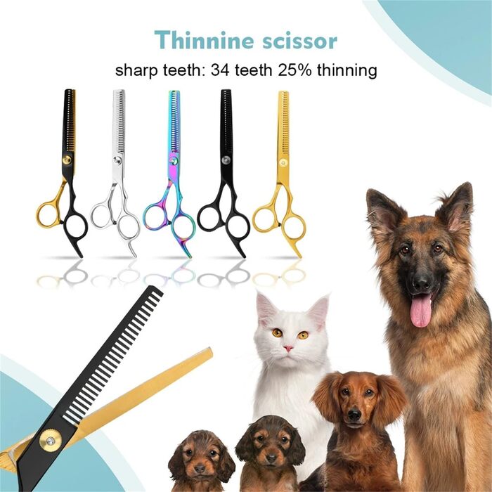 Професійний набір ножиць для собак 6 в 1: 6,6' - ідеально для грумінгу собак, котів та інших тварин. В комплекті: прямі, зубчасті та вигнуті ножиці (чорний + жовтий)