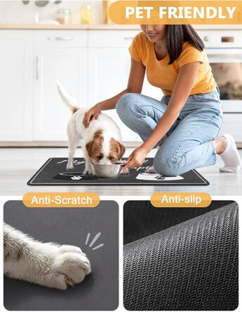 Нековзна килимок-підкладка під миску для собак та котів, сірий, 30 x 50 см