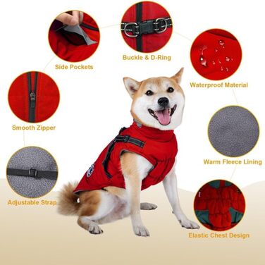 Зимовий теплий куртка для собак, водонепроникний, вітрозахисний, з захистом живота, для маленьких, середніх та великих собак, червоний
