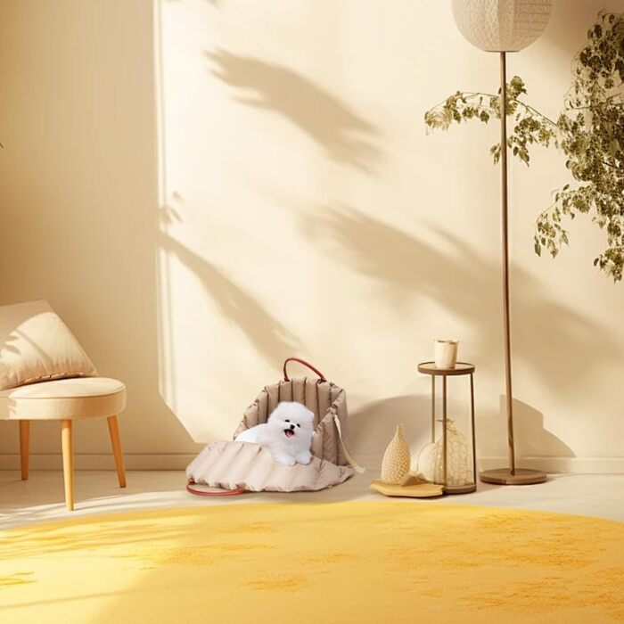 Автомобільний лежак для собак у багажник - переноска для маленьких собак, 55x42x42 см, бежевий