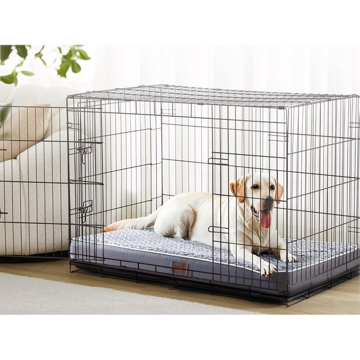 Велике ортопедичне ліжко для собак з піною з пам'яті, миється, коробка для собак, килимок з знімним чохлом та водонепроникним наповнювачем, плюшеве фланелеве покриття з неслизьким дном для великих собак, блакитний, білий, L (36'x24'x3.5')