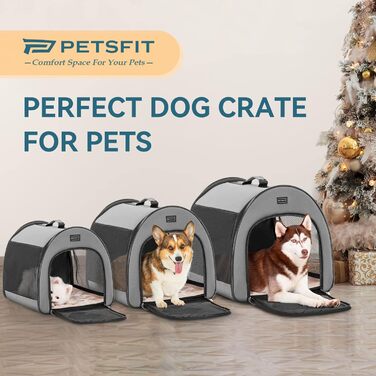 Складана переносна дихаюча сумка-бокс для собак Petsfit M, сіра, із вигнутим дизайном, антивідкривною блискавкою та плюшевою подушкою, для дому