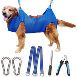 Набір для догляду за тваринами 10-в-1: гамак, триммер/щіпка для нігтів, пилка, гребінець, для собак, XXL, до 50 кг, блакитний