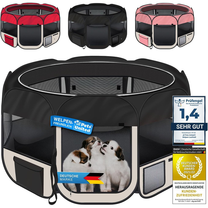 Вольєр для цуценят і домашніх тварин All Pets United XXL, чорний-бежевий, для собак, котів, кроликів та дрібних тварин, для дому та вулиці