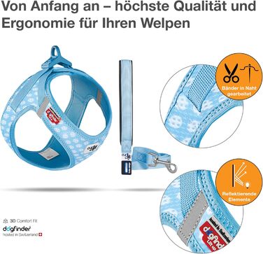 Шлейка для собак Air-Mesh блакитна з колачками, розмір M & поводок L блакитна з колачками