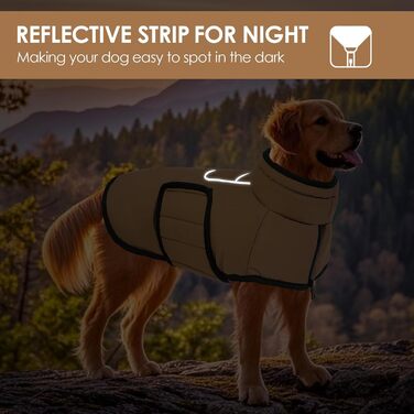 Теплий зимовий одяг для собак великих порід AOFITEE: водонепроникна куртка з флісу з коміром-хомутом, для Коргі, Бордер Коллі (L, Коричневий)