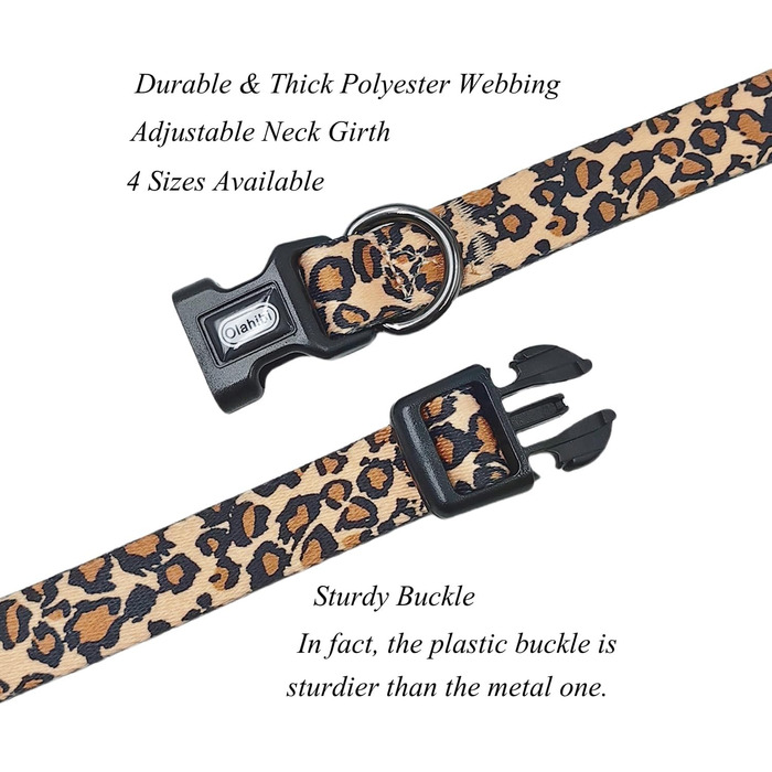 Набір для собак Olahibi: повід та нашийник, леопардовий принт, поліестер, 150 см, для маленьких собак (розмір S, коричневий леопард)