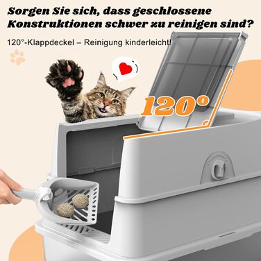 Закритий лоток-туалет для котів з нержавіючої сталі FURTIME XL з кришкою, високими бортами, килимком та контейнером для сміття, сріблястий, 58 x 38 x 38 см