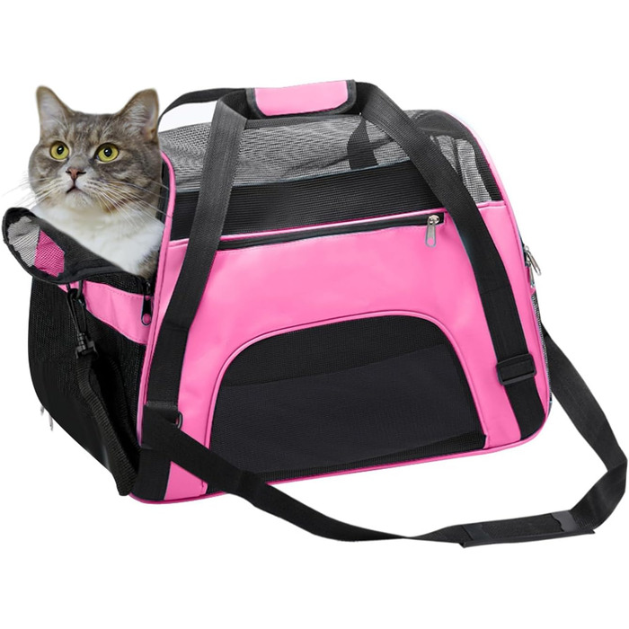 Транспортна сумка для собак та котів DONYER, рожева, з м'якою конструкцією та сіткою зверху та з боків, розмір 44 x 20 x 30 см
