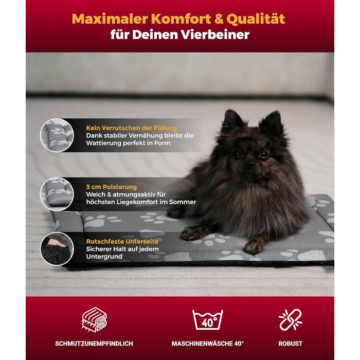 Літня ковдра для собак HS-Hundebett® з бавовни з наповнювачем та антиковзким покриттям XS (45x65 см) – М'яка ковдра для собак на літо – Працює в пральній машині та довговічна – Легка літня ковдра для собак – Лапка Антрацит, Made in DE Лапка Антрацит 45x65