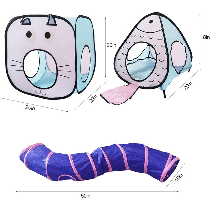 Ігровий комплекс для котів: тунель та куб - інтерактивна іграшка для кошенят, кроликів та цуценят, блакитний