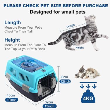 PETCUTE Транспортна переноска для собак та котів, 6 кг, блакитно-чорна