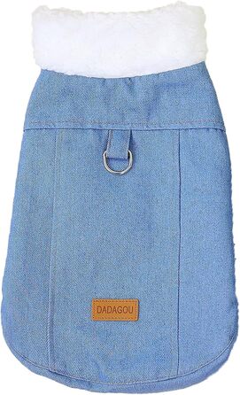 Зунеа Тепла джинсова куртка для собак, утеплена флісом, для маленьких та середніх порід, з кільцем D, тепла жилетка для холодної погоди, одяг для цуценят, такса, темно-синій, розмір (4XL, світло-синій)