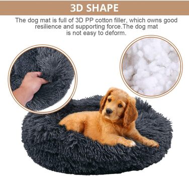 М'яке подушко-лежанка у вигляді пончика для собак, лежанка для котів, велика, миюча, 60 см, темно-сіра