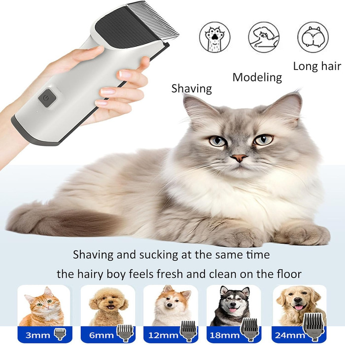 Набір для грумінгу собак з вакуумом, професійний, 1.8л, 5 інструментів, видаляє 99% шерсті, для собак та котів