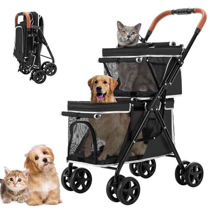 Візок для собак Joyfultails, складний, для маленьких собак та котів до 20 кг (чорний)