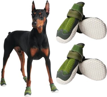 Чоботи для собак Spark Paws – неслизькі та дихаючі, захист лап влітку від гарячих поверхонь та для походів, міцні, 4 шт. - Розмір B (Зелений, C: 6,0 см, 18-27 кг)