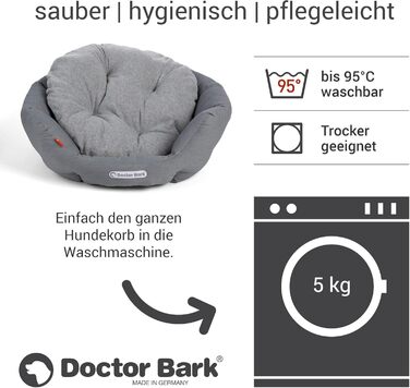 Кругле ліжко для собак Doctor Bark - м'яке, з ортопедичною подушкою, для собак середніх порід, миється до 95°C, Made in Germany (L - 60x50 см, світло-сірий)