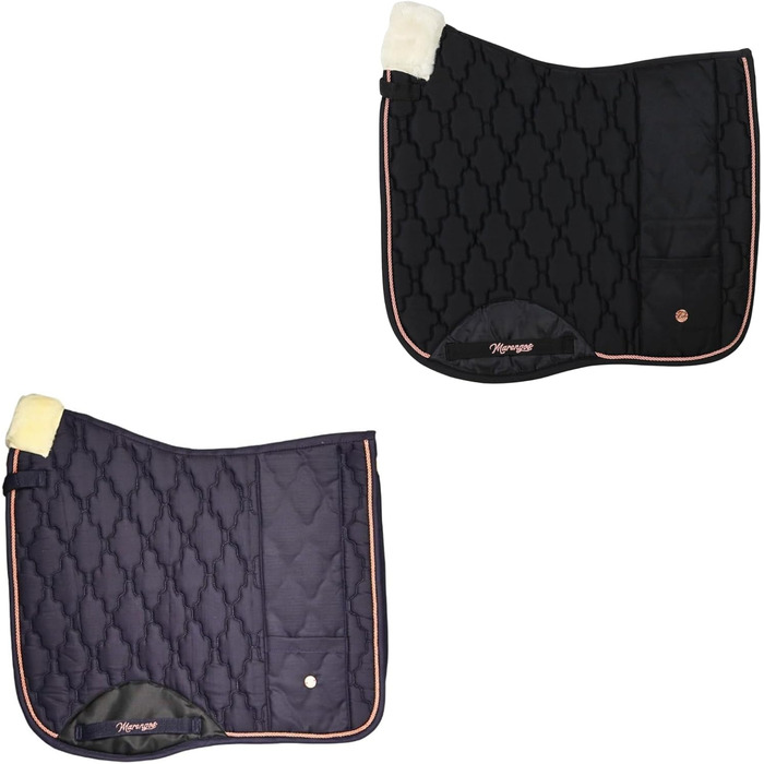 Schabracke Marengos Modern Rosé для теплокровних коней: м'яка підкладка, захист гриви та хребта, бароковий дизайн з квітковою стежкою та декоративною корделлю | підходить для виїздок та універсального використання, чорний колір