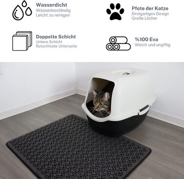 Килимок під лоток для котів, чорний 60x74 см, двошаровий, з EVA, водонепроникний, великий розмір