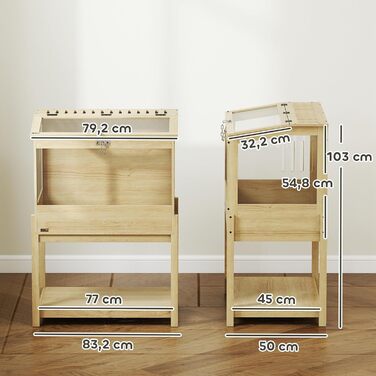 Клітка для хом'яків PawHut 2 поверхи, для дрібних тварин з відкидним дахом, 83,2 x 50 x 103 см, натуральне дерево