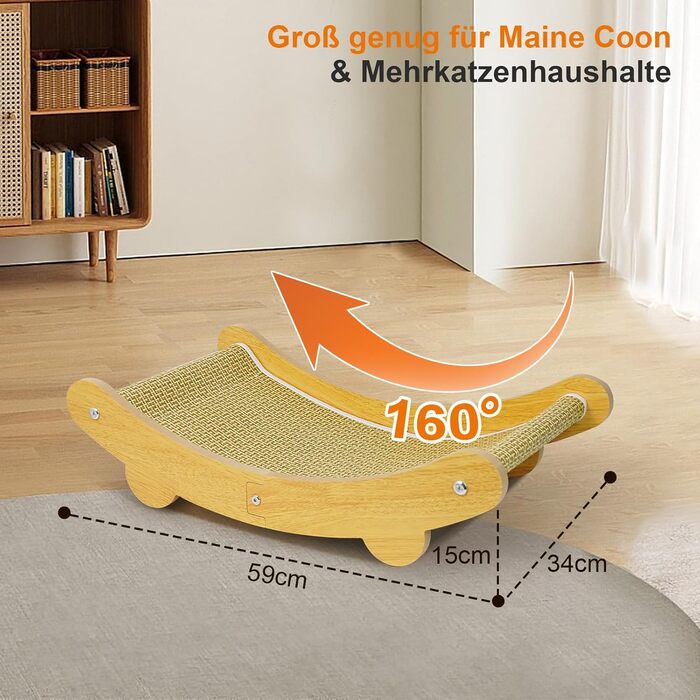 LUMIN TUTU Котячий будиночок 2-в-1: когтеточка та ліжко для котів, 59x34 см, міцний, з натурального льону, без виділення ворсу