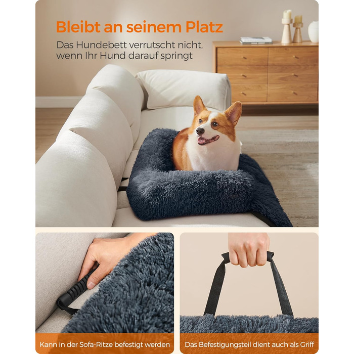 Крісло-лежанка для собак Feandrea FluffyHug, м'яка лежанка-софа, захист дивану, подушка для собак, розмір L, для середніх собак, 95 x 85 x 16 см, темно-сірий
