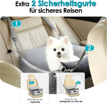 Автомобільний лежак для собак маленьких та середніх порід (до 15 кг), з висувним лежаком, знімний та миючий, з кишенями та ременем безпеки, зелений. Лежак для собак у машину (сірий).