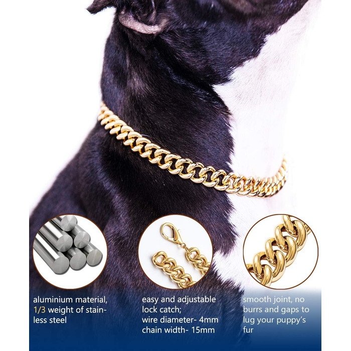 Ланцюжок на шию для собак 1,9 см Goldkette, легкий метал, ошийник для цуценят і бульдогів, 35,6 см, декоративний аксесуар