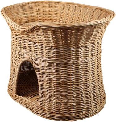 Кошик для котів для сну, котяча хата з лози, двоповерхове ліжко для котів і собак 60 см з м'якою подушкою, натуральний колір
