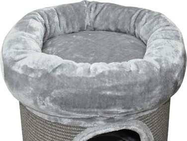 Nanook Котячий когтеточка-стовпчик, сірий, 100x40 см, стійкий, з лежаком, плюшевим бортиком і котячим будиночком