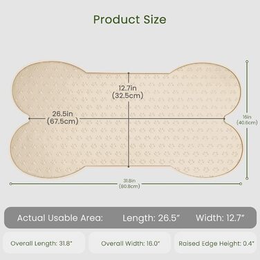 Килимок для годування собак та котів PWTAA, силіконовий, неслизький, з високим бордюром, 81x41 см, бежевий