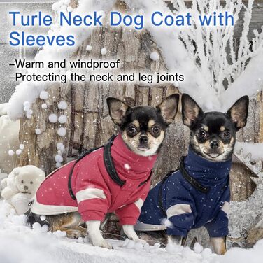 Зимовий теплий пуховик для собак з інтегрованим повдком, комір-стійка з рукавами, водовідштовхуючий, світловідбиваючий, для нічного часу, теплий одяг для цуценят на сніг та холодну погоду, Чихуахуа, Рожевий, XS (Обхват грудей 35 см), Pink, XX-Large (Обхва