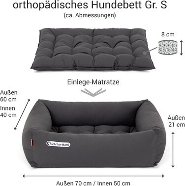Ортопедичне ліжко для собак Doctor Bark - миється до 95°C, гігієнічне, без запаху, з м'якою підстилкою, для маленьких собак (S - 70x60 см, сірий)