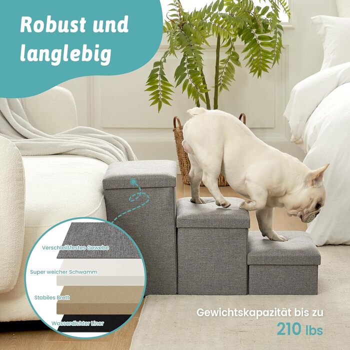 Сходинки для собак маленьких порід зі зберіганням, широкі, складані для ліжка та дивану, з неслизьким покриттям, вологостійкі (сірий, 43x97x56см, 4)