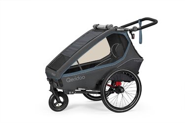 Qeridoo Kidgoo 1 Navy Blue - Причіп для велосипеда, прогулянковий візок для дітей, тренажер для ходьби, 38л, з амортизацією та ARS