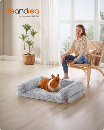 Ліжко для собак Feandrea FluffyHug L, ортопедичний матрац з нопковим поролоном, знімний і праний чохол, 91x68x23 см, омбре-сірий