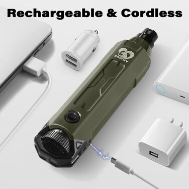 Електричний точилка для кігтів собак Casfuy 6-ступінчаста – безшумна, акумуляторна шліфувальна машинка для собак великих, середніх та маленьких порід, армійного кольору