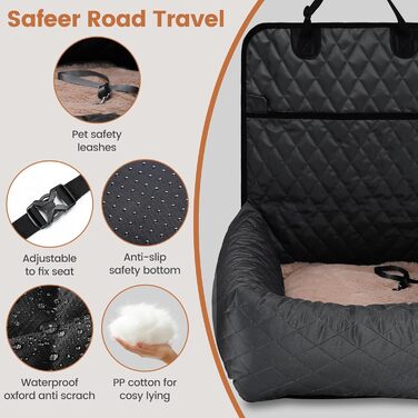 Крісло-підвищувач для собак у машину 2-в-1 з підкладкою та ременем безпеки (Чорний, M)